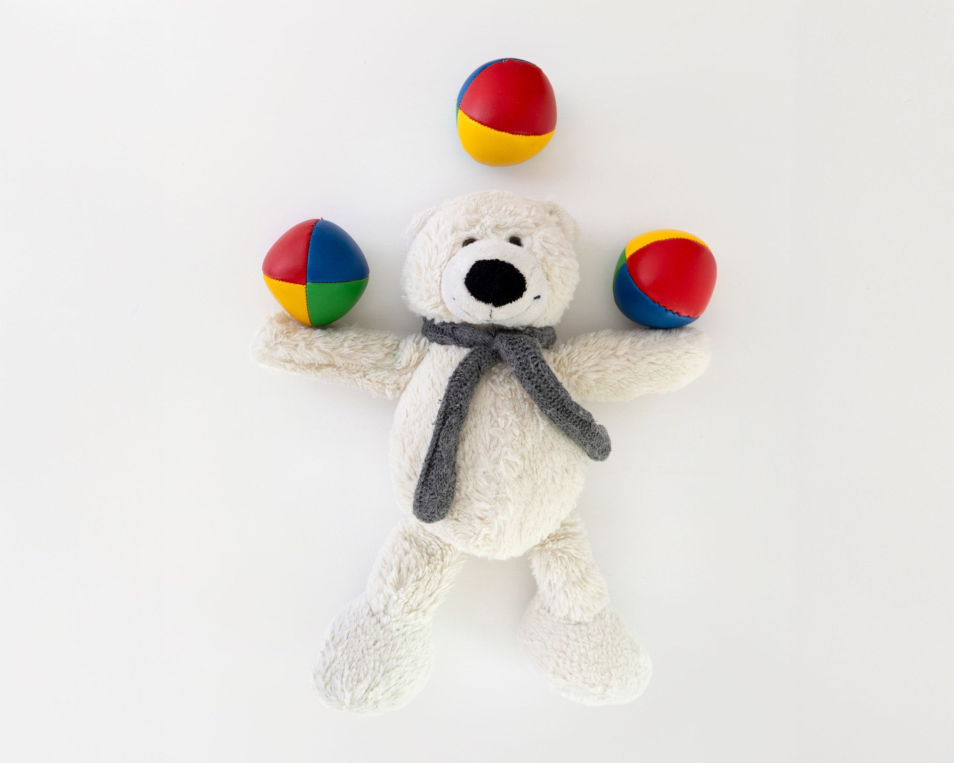 Cute Teddy Bear with Colorful Balls, Top View